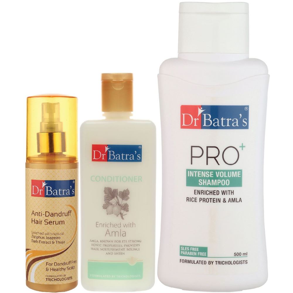 Dr Batras Anti Dandruff Hair Serum, Conditioner And Pro+ Intense Volume Shampoo Combo (125ML+200ML+500ML) (1Pack)