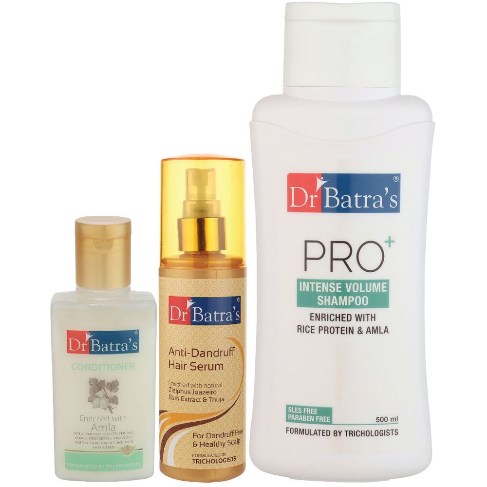 Dr Batras Anti Dandruff Hair Serum, Conditioner And Pro+ Intense Volume Shampoo Combo (125ML+100ML+500ML) (1Pack)