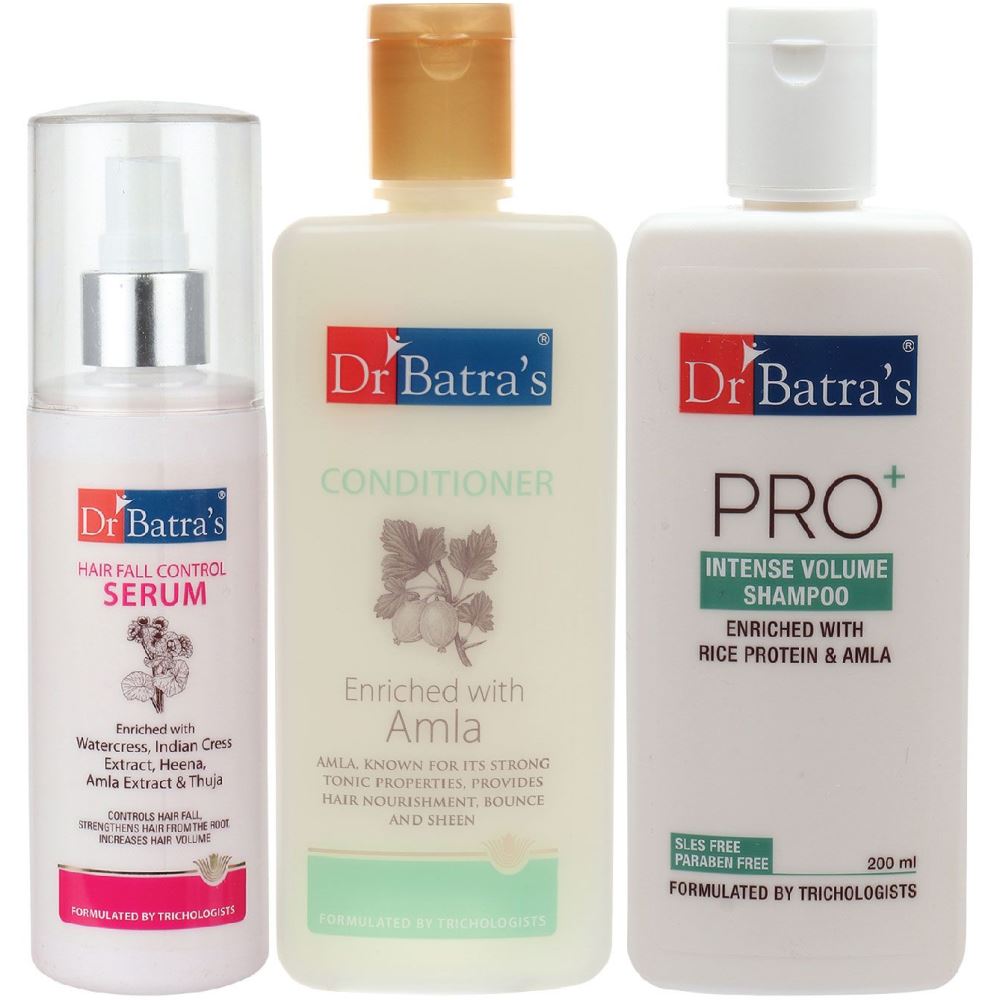 Dr Batras Hair Fall Control Serum, Conditioner And Pro+ Intense Volume Shampoo Combo (125ML+200ML+200ML) (1Pack)