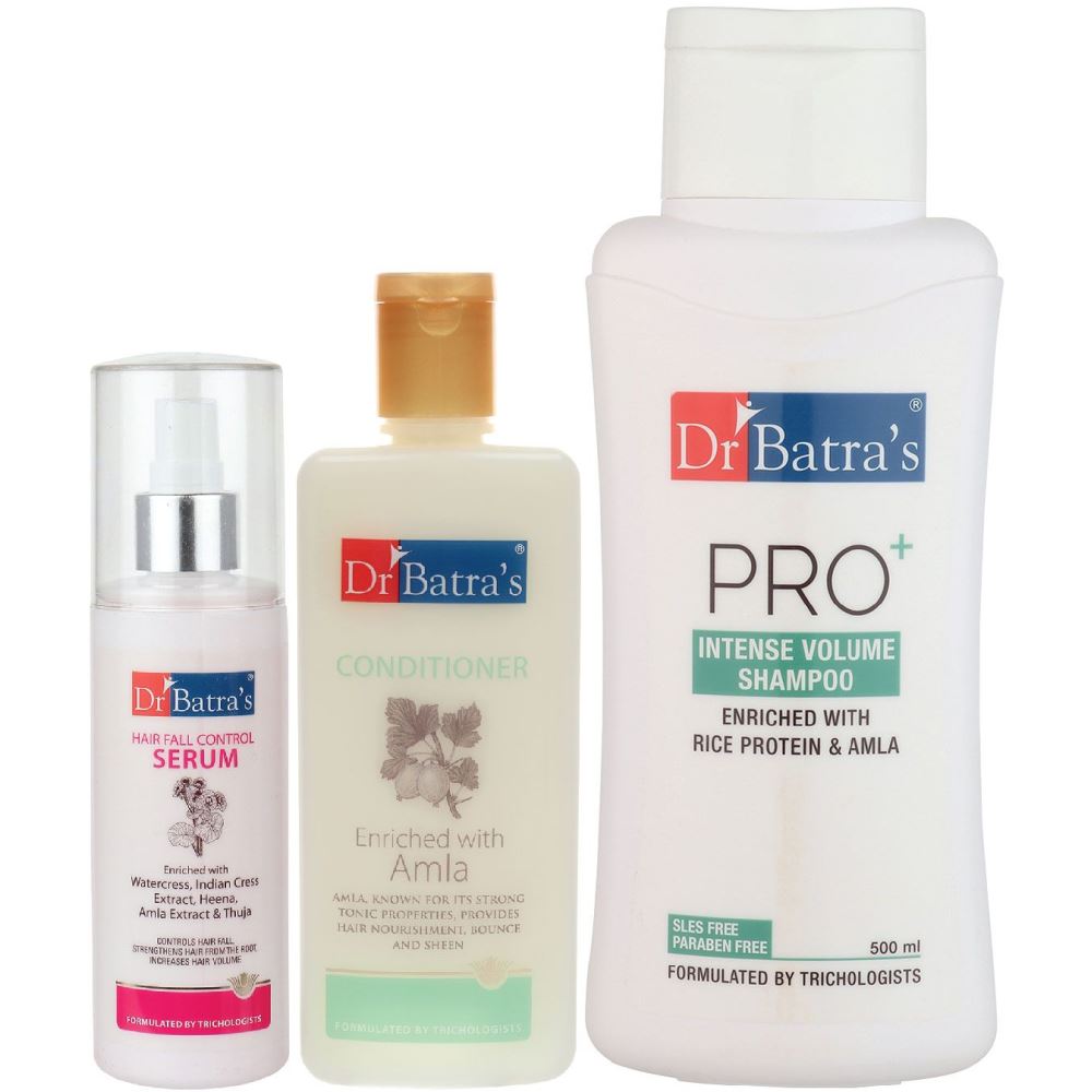 Dr Batras Hair Fall Control Serum, Conditioner And Pro+ Intense Volume Shampoo Combo (125ML+200ML+500ML) (1Pack)