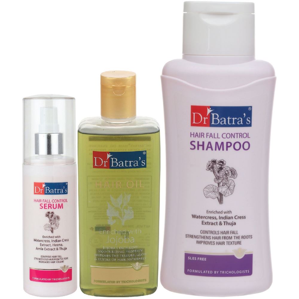 Dr Batras Hair Fall Control Serum, Hair Fall Control Shampoo And Hair Oil Combo (125ML+500ML+200ML) (1Pack)