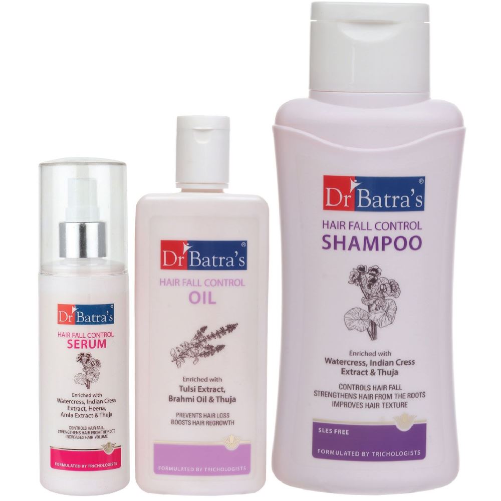 Dr Batras Hair Fall Control Serum, Hair Fall Control Shampoo And Hair Fall Control Oil Combo (125ML+500ML+200ML) (1Pack)