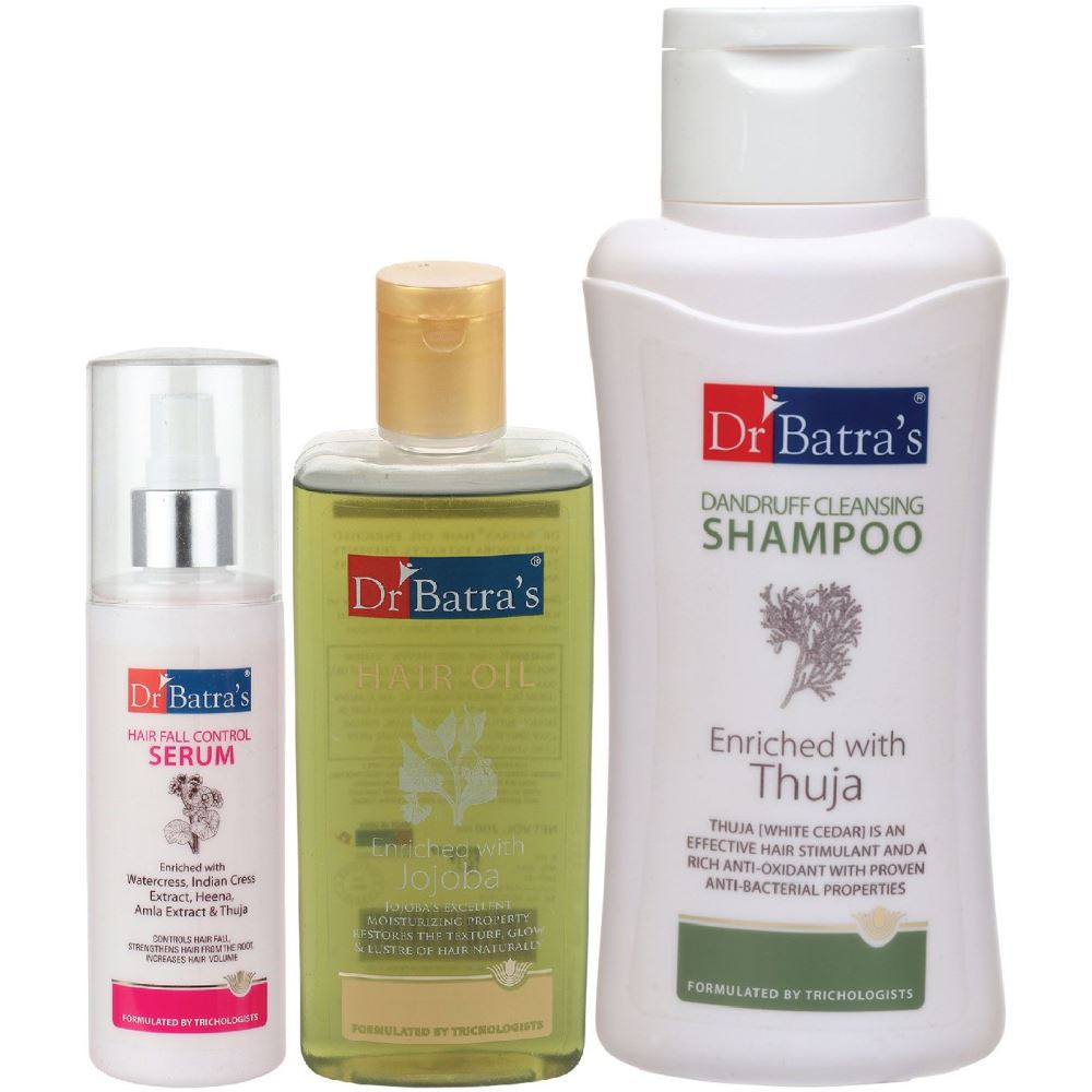 Dr Batras Hair Fall Control Serum, Dandruff Cleansing Shampoo And Hair Oil Combo (125ML+500ML+200ML) (1Pack)