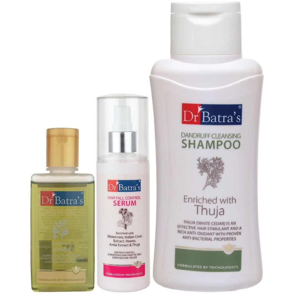 Dr Batras Hair Fall Control Serum, Dandruff Cleansing Shampoo And Hair Oil Combo (125ML+500ML+100ML) (1Pack)