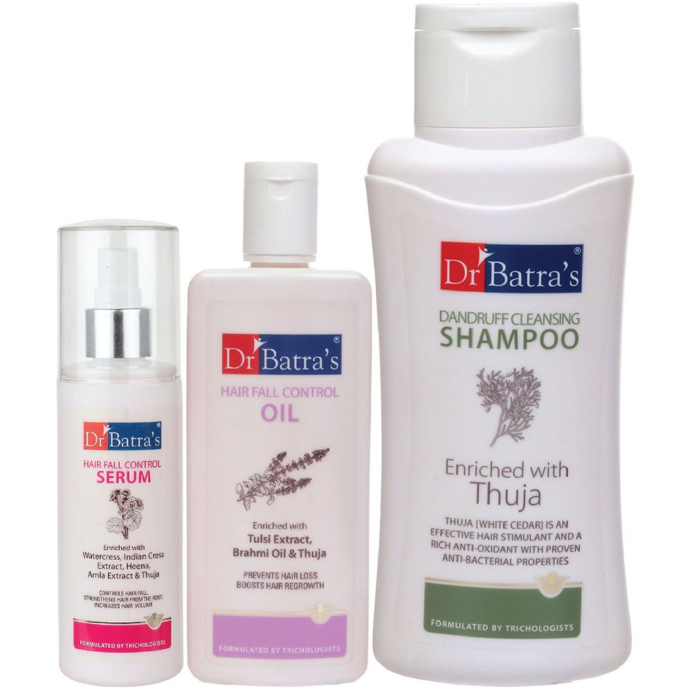 Dr Batras Hair Fall Control Serum, Dandruff Cleansing Shampoo And Hair Fall Control Oil Combo (125ML+500ML+200ML) (1Pack)