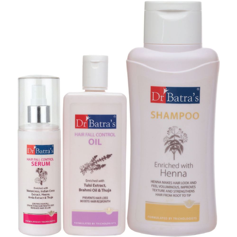Dr Batras Hair Fall Control Serum, Normal Shampoo And Hair Fall Control Oil Combo (125ML+500ML+200ML) (1Pack)