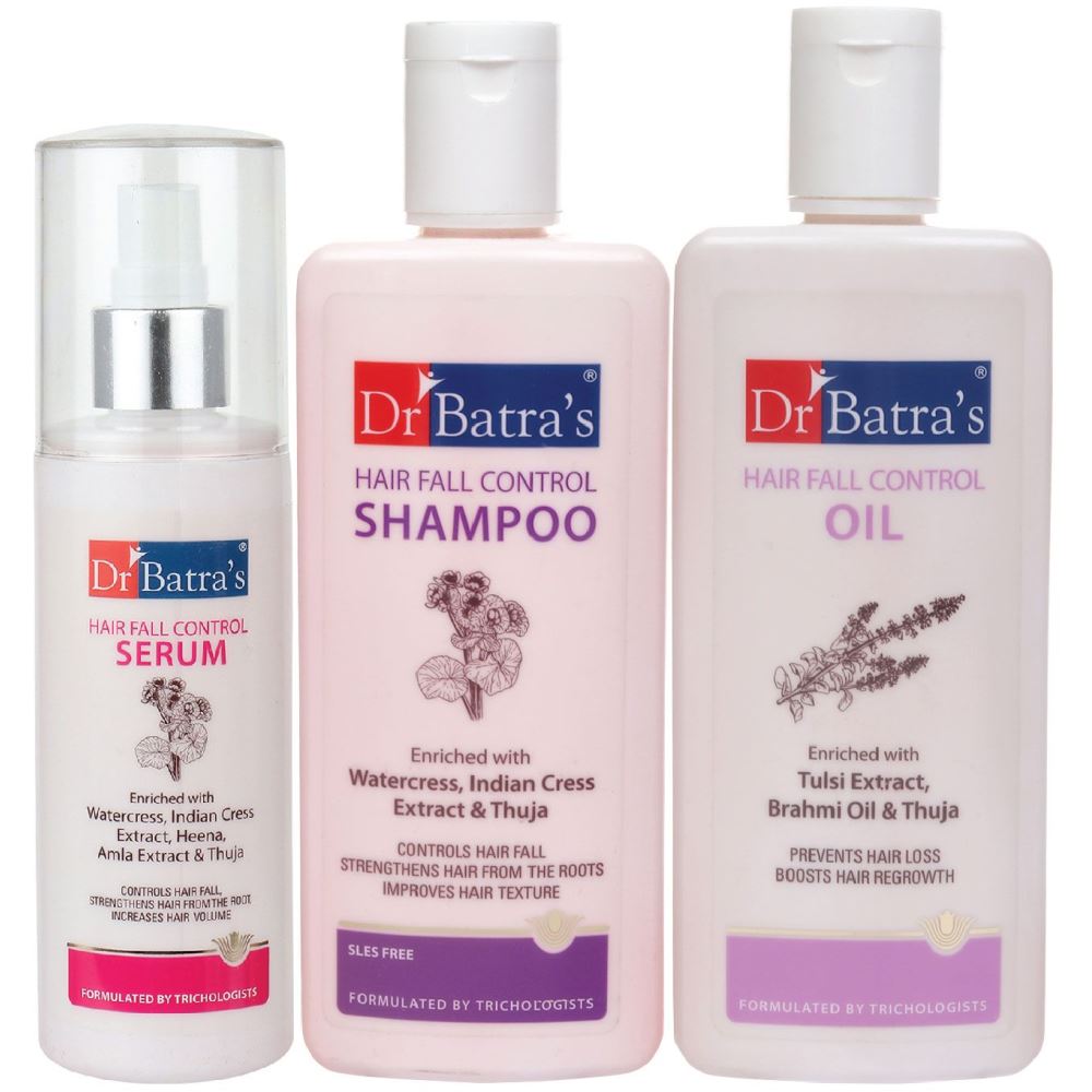 Dr Batras Hair Fall Control Serum, Hairfall Control Shampoo And Hair Fall Control Oil Combo (125ML+200ML+200ML) (1Pack)