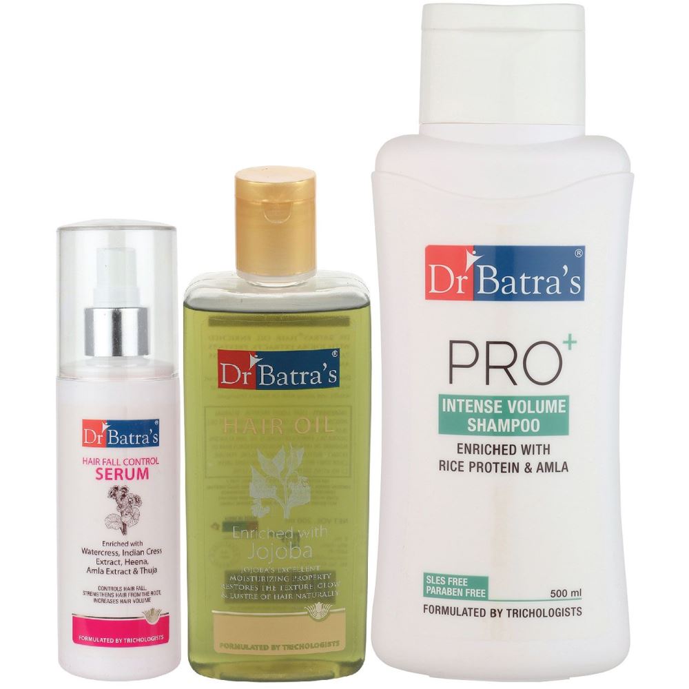 Dr Batras Hair Fall Control Serum, Pro+ Intense Volume Shampoo And Hair Oil Combo (125ML+500ML+200ML) (1Pack)