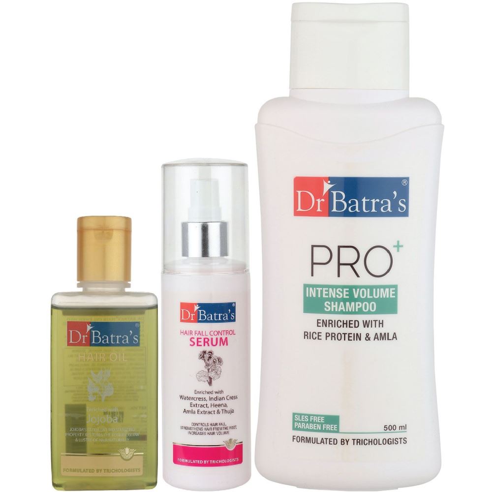 Dr Batras Hair Fall Control Serum, Pro+ Intense Volume Shampoo And Hair Oil Combo (125ML+500ML+100ML) (1Pack)