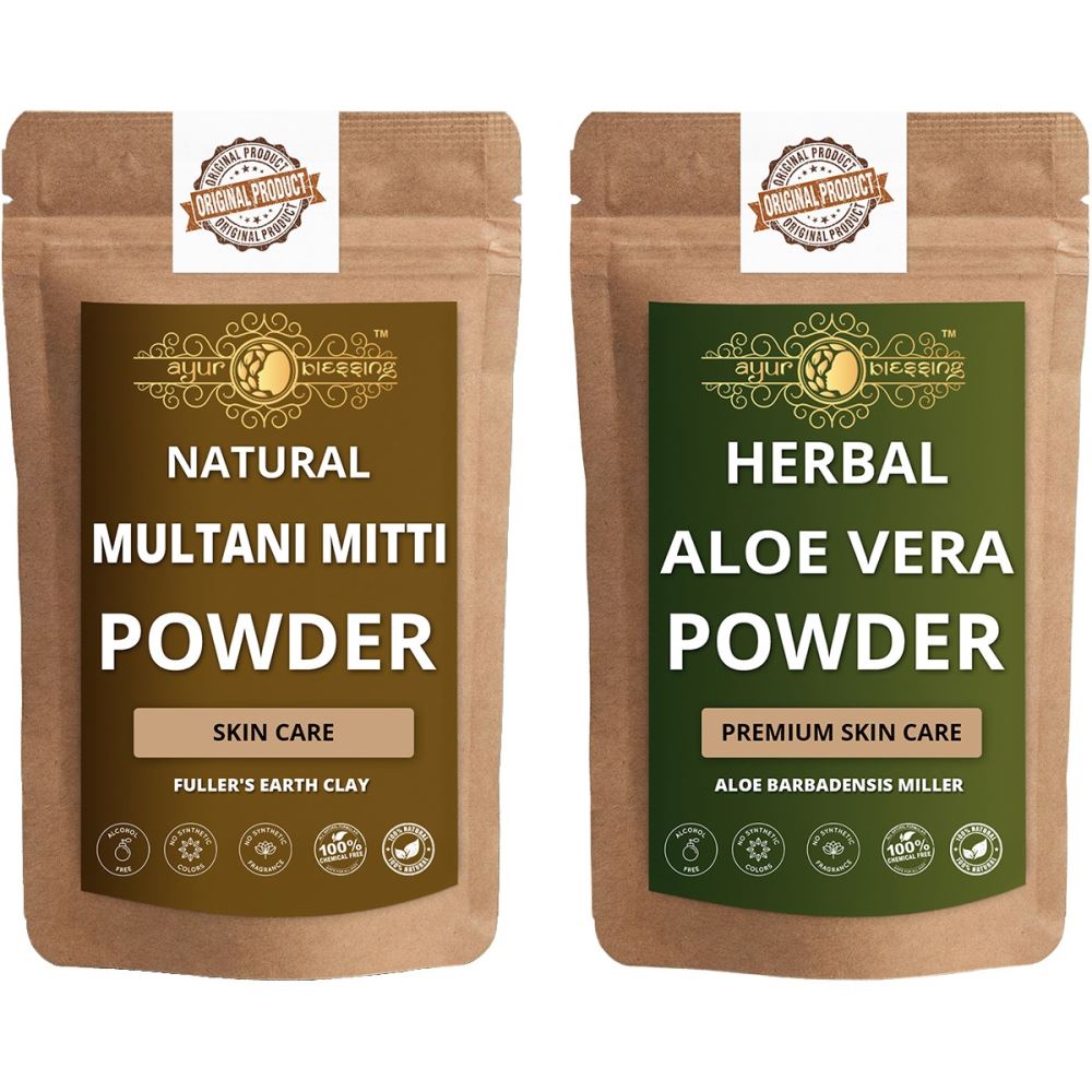 Ayur Blessing Multani Mitti and Aloe Vera Leaf Powder Combo Pack (1Pack)