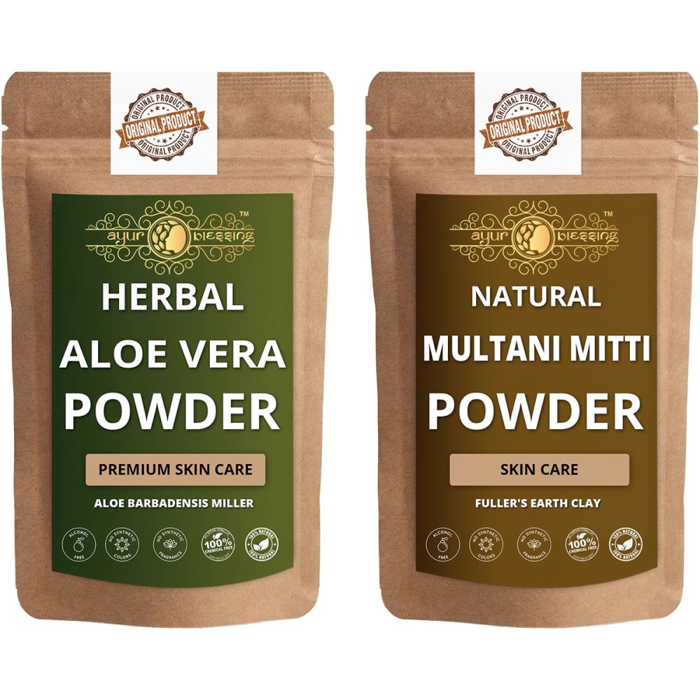 Ayur Blessing Aloe Vera Leaf and Multani Mitti Powder Combo Pack (1Pack) Ayur Blessing Aloe Vera Leaf and Multani Mitti Powder Combo Pack (1Pack)