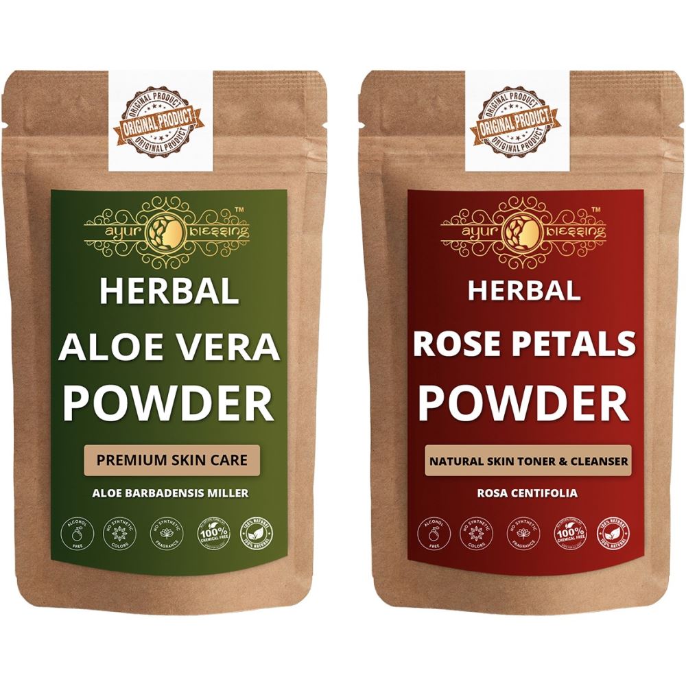 Ayur Blessing Aloe Vera Leaf and Rose Petals Powder Combo Pack (1Pack) Ayur Blessing Aloe Vera Leaf and Rose Petals Powder Combo Pack (1Pack)