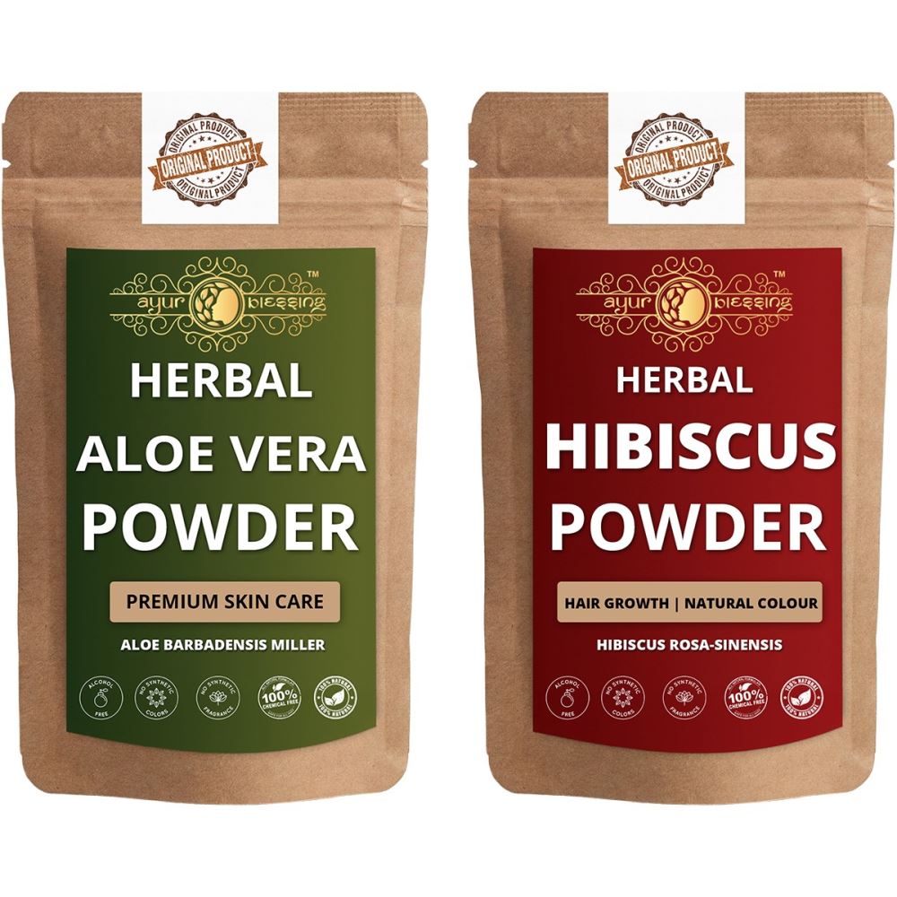 Ayur Blessing Aloe Vera Leaf and Hibiscus Powder Combo Pack (1Pack) Ayur Blessing Aloe Vera Leaf and Hibiscus Powder Combo Pack (1Pack)