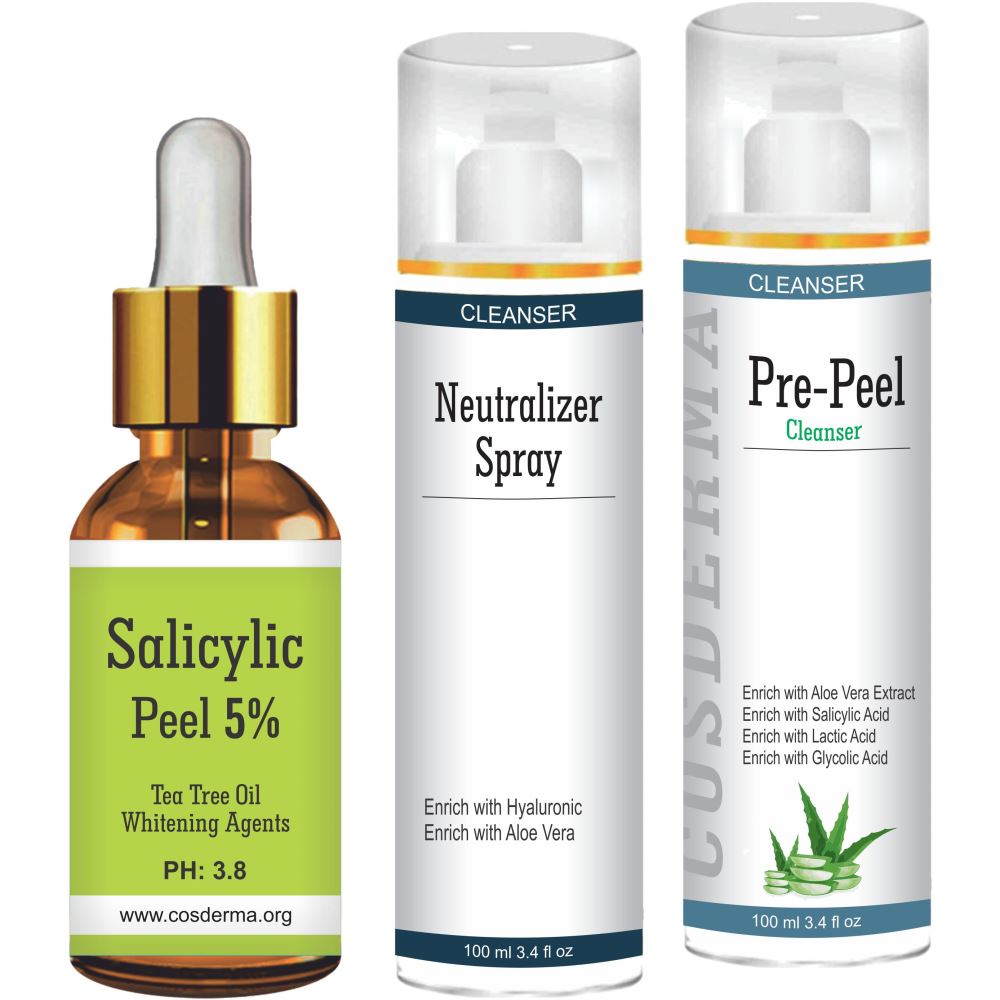 Cosderma Salicylic peel 5%, Neutralizer Spray & Pre Peel Cleanser Combo (1Pack)