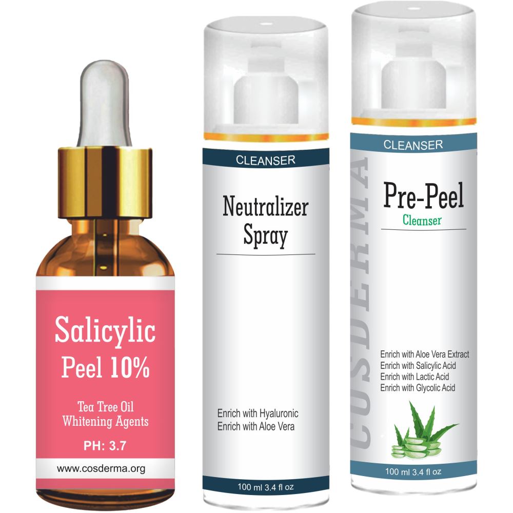 Cosderma Salicylic peel 10%, Neutralizer Spray & Pre Peel Cleanser Combo (1Pack) Cosderma Salicylic peel 10%, Neutralizer Spray & Pre Peel Cleanser Combo (1Pack)