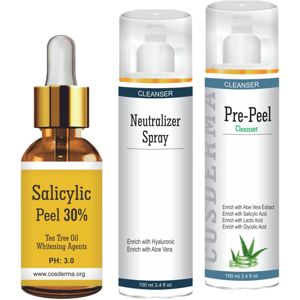 Cosderma Salicylic peel 30%, Neutralizer Spray & Pre Peel Cleanser Combo (1Pack) Cosderma Salicylic peel 30%, Neutralizer Spray & Pre Peel Cleanser Combo (1Pack)