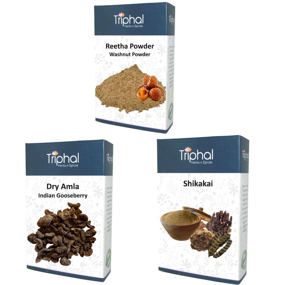 Triphal Reetha Powder, Dry Amla Powder & Shikakai Powder Combo (1Pack)