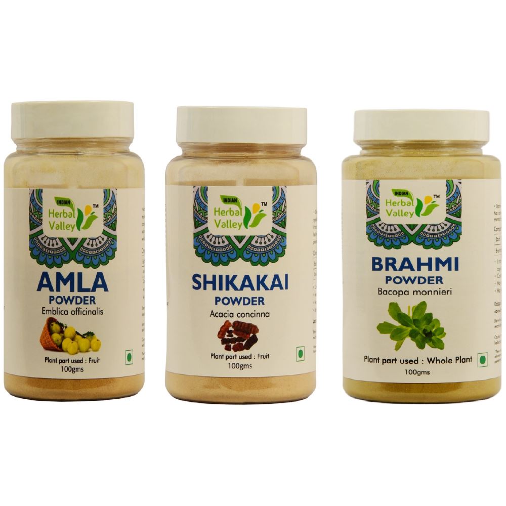 Indian Herbal Valley Amla, Shikakai & Brahmi Powder Combo (1Pack)