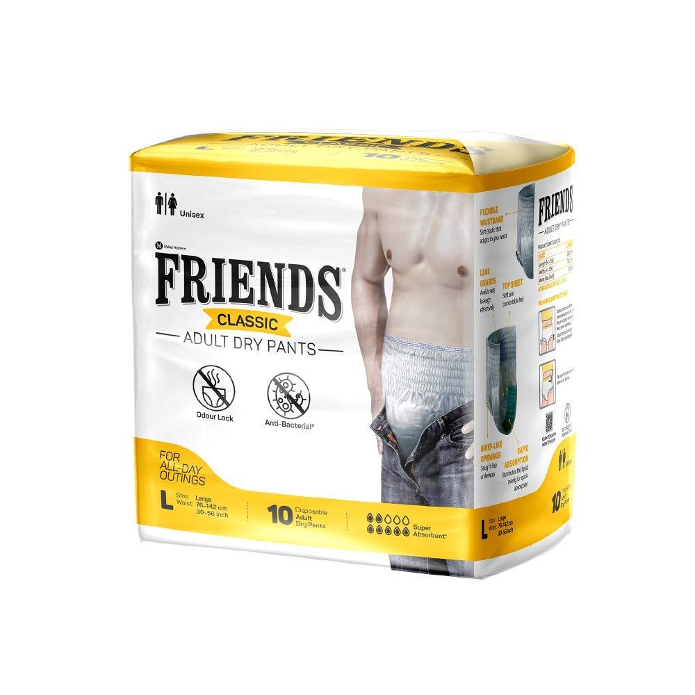 Friends Classic Adult Diapers Pants Style (L, Pack of 10)