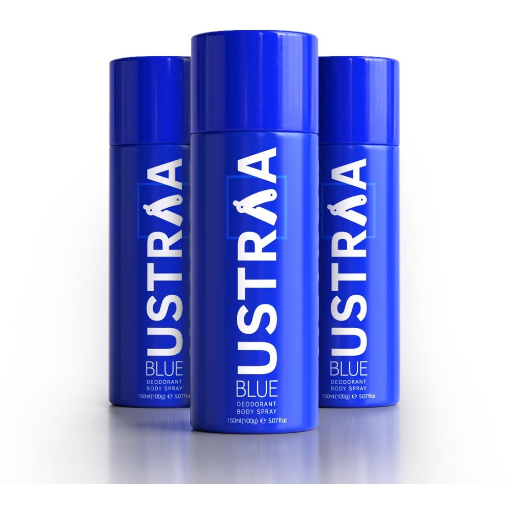 Ustraa Deodorant Body Spray Blue (150ml, Pack of 3)