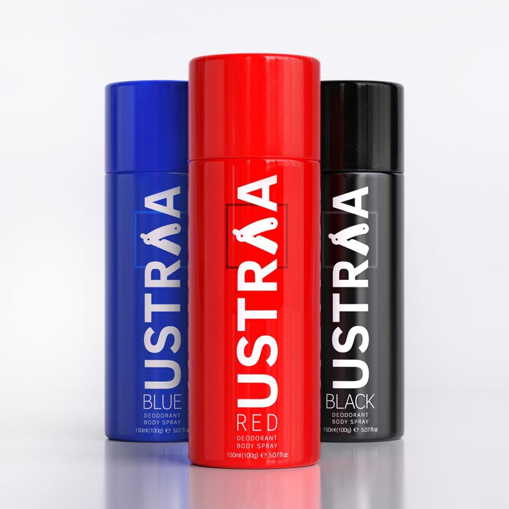Ustraa Deodorant Body Spray Red, Black & Blue 150ml Combo (1Pack)