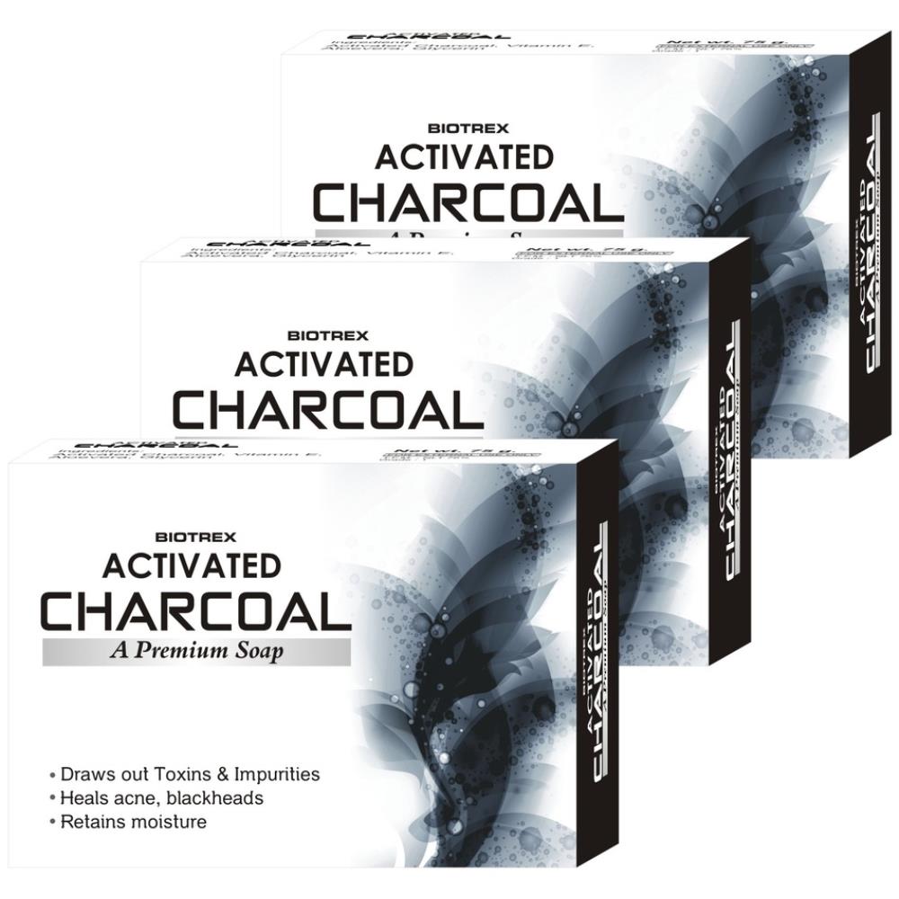 Biotrex Activated Charcoal A Premium Soap (75g, Pack of 3)