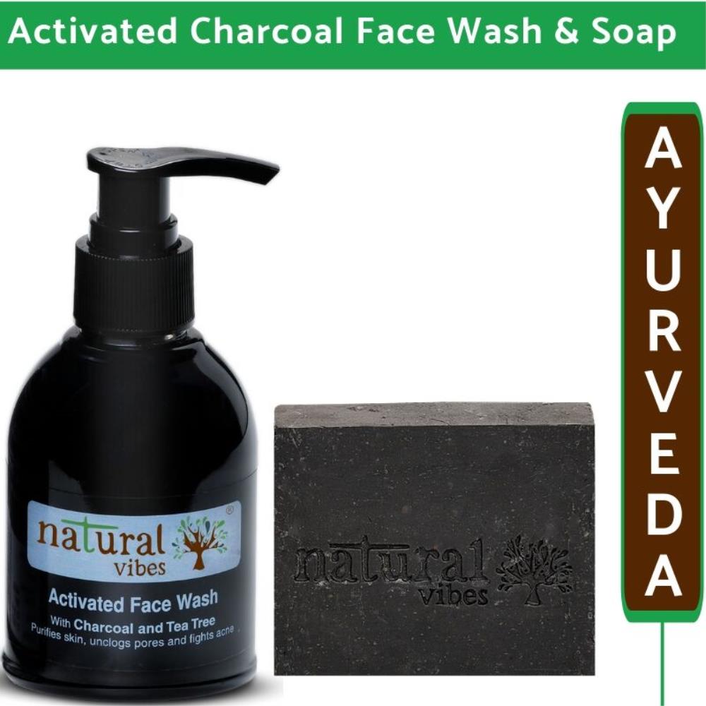 Natural Vibes Ayurvedic Activated Charcoal Face Wash And Soap Combo (1Pack)