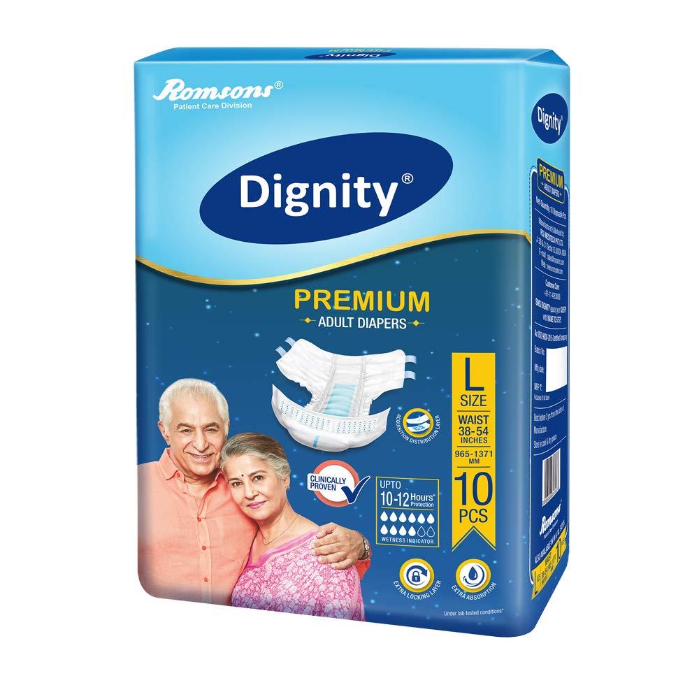 Dignity Premium Adult Diaper (L, Pack of 10)