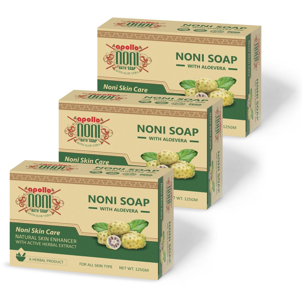 Apollo Noni Bath Soap with Aloevera (125g, Pack of 3)