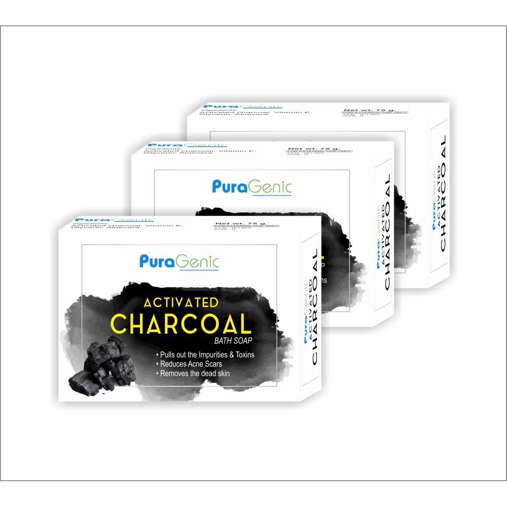 Puragenic Charcoal Skin Whitening Soap (75g, Pack of 3)