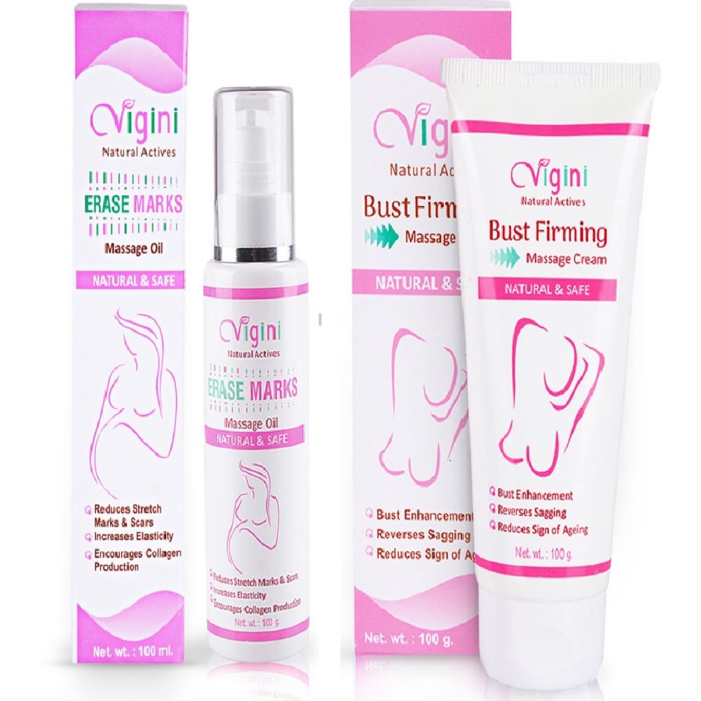 Vigini Stretch Marks Massage Oil (100 Ml) & Bust Firming Massage Cream (100 G) (Combo Pack) (1Pack)