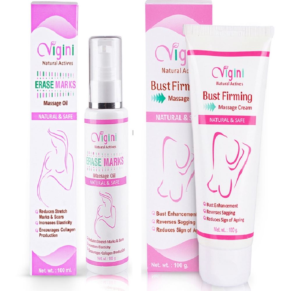 Vigini Stretch Marks Massage Oil (100 Ml) & Bust Firming Massage Cream