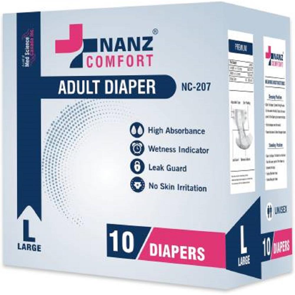 Nanz Comfort Adult Unisex Diapers (L, Pack of 10)