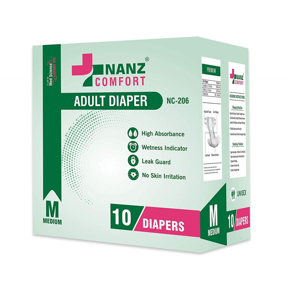 Nanz Comfort Adult Unisex Diapers (M, Pack of 10)