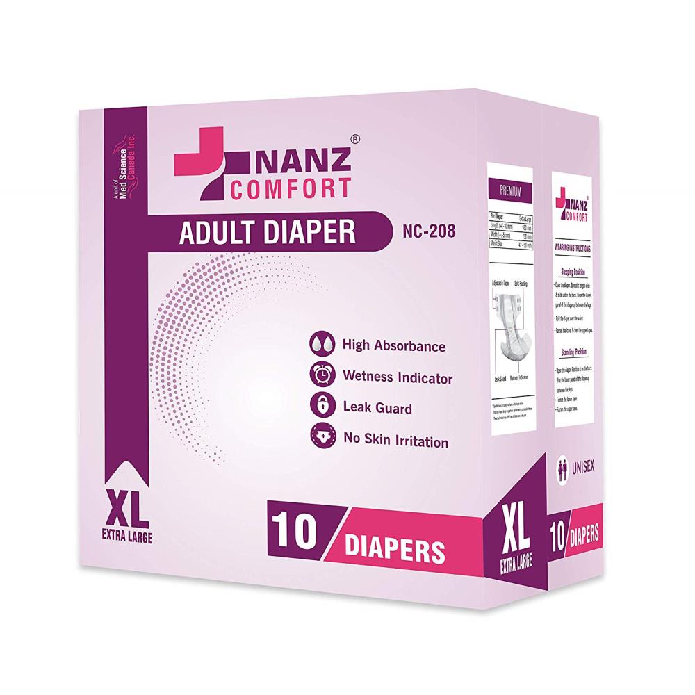 Nanz Comfort Adult Unisex Diapers (XL, Pack of 10)