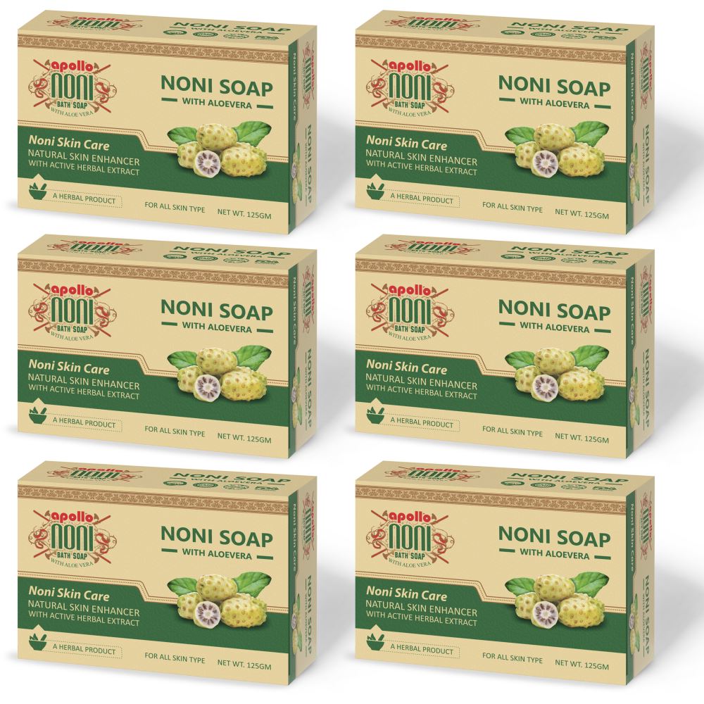 Apollo Noni Bath Soap with Aloevera (125g, Pack of 6)