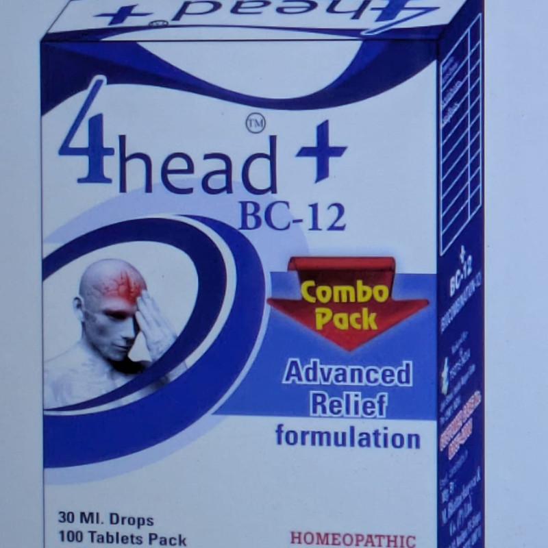 Teqtis India 4Head Drops + BC 12 Migraine Treatment (30 ml Drops+ 100 Tablet)