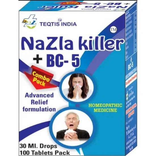 Teqtis India NAZLA KILLER DROPS + BC 5 Homeopathic Treatment For Sinus Sinusitis