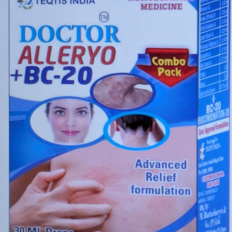Teqtis India Doctor Alleryo Drops+ BC 20 For Skin Allergy Eczema (30 ml Drops+ 100 Tablet) 