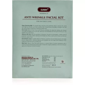 Bakson Sunny Anti Wrinkle Facial Kit (Cleansing Milk 50ml + Face Scrub 50gm + Gel 50gm + Cream 50gm + Mud Pack 50gm ) (1Pack)