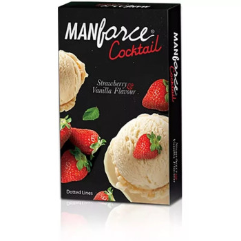 Mankind Pharma Manforce Cocktail Strawberry & Vanilla Flavoured Dotted-Ring Condoms (3pcs)