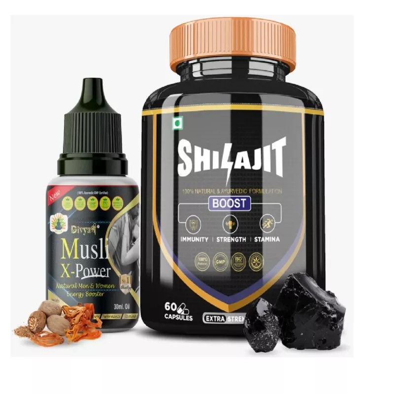 Divya Shree Musli X-Power Oil + Shilajit Capsules (Oil 30ml + 60Cap) (1Pack)