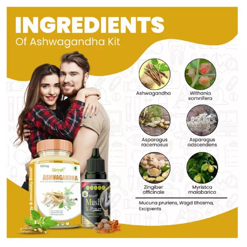 Divya Shree Ashwagandha Capsule & Musli X-Power Oil (60Capsule + 30ml) (1Pack)