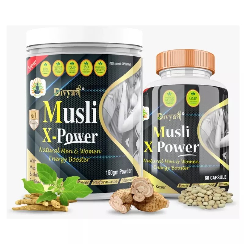 Divya Shree Musli X-Power Capsules + Musli X-Power Powder (60Cap +150g) (1Pack)