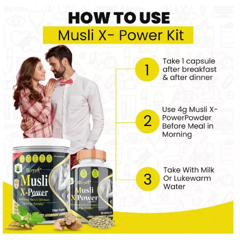 Divya Shree Musli X-Power Capsules + Musli X-Power Powder (60Cap +150g) (1Pack)
