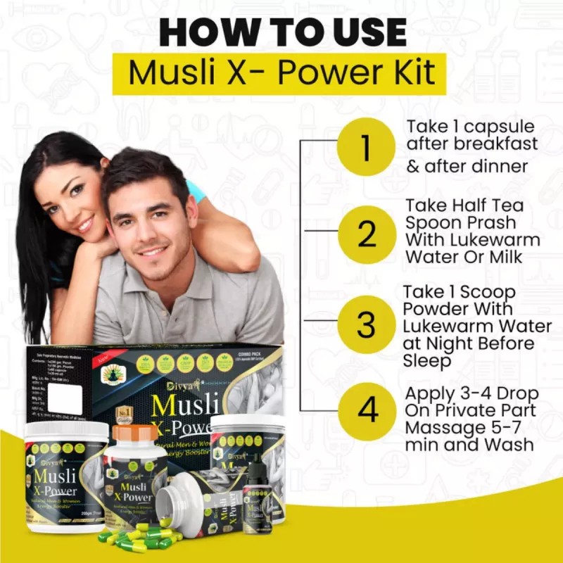 Divya Shree Musli X-Powder Kit (Powder 150gm + Prash 200gm + 60 Caps + Oil 30ml) (1Pack)