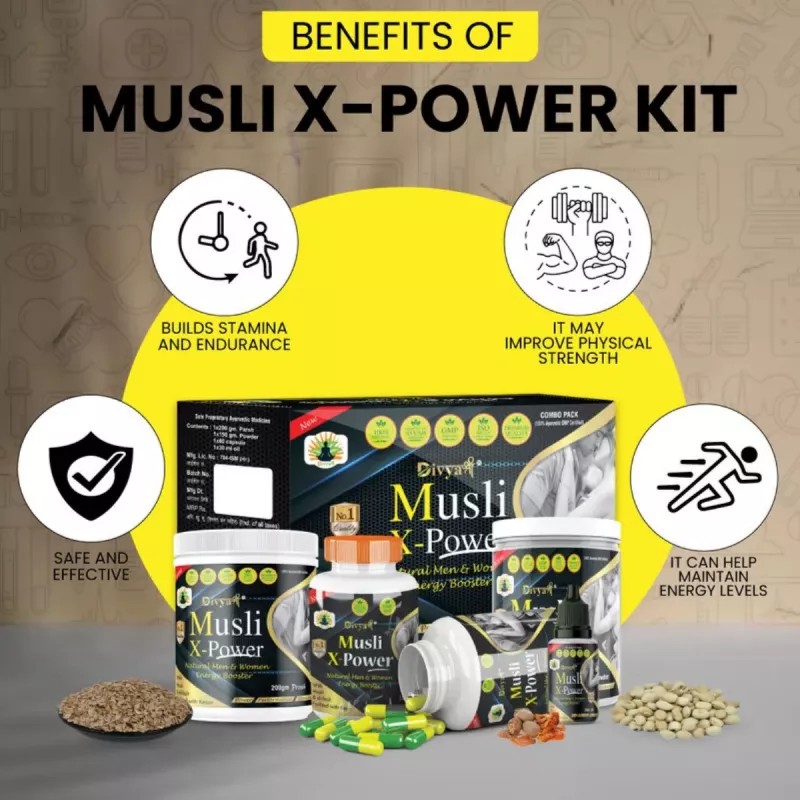 Divya Shree Musli X-Powder Kit (Powder 150gm + Prash 200gm + 60 Caps + Oil 30ml) (1Pack)