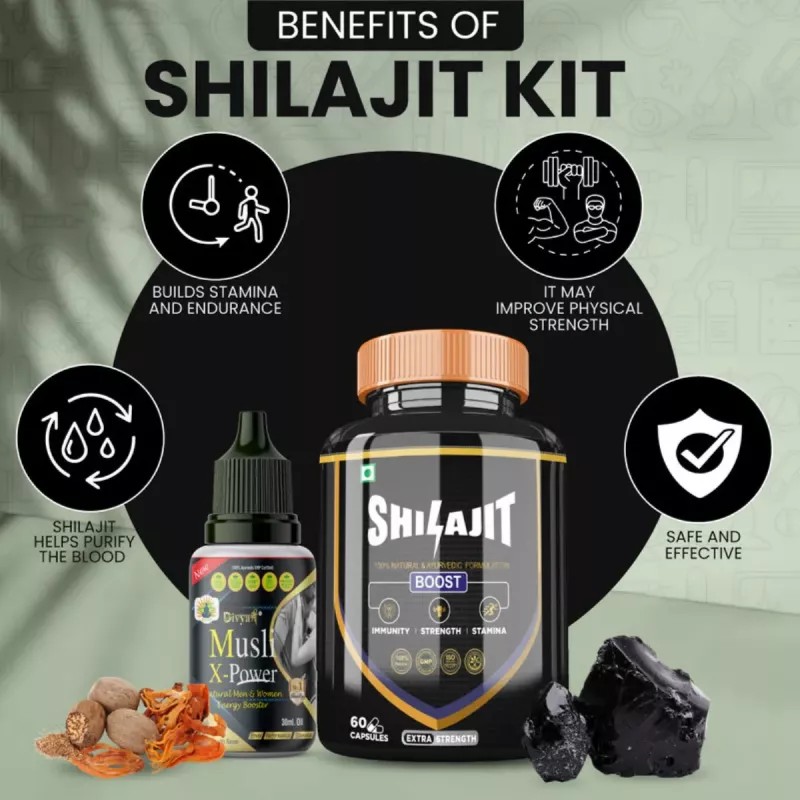 Divya Shree Shilajit Capsules + Musli X-Power Oil (60Cap + Oil 30ml) (1Pack)