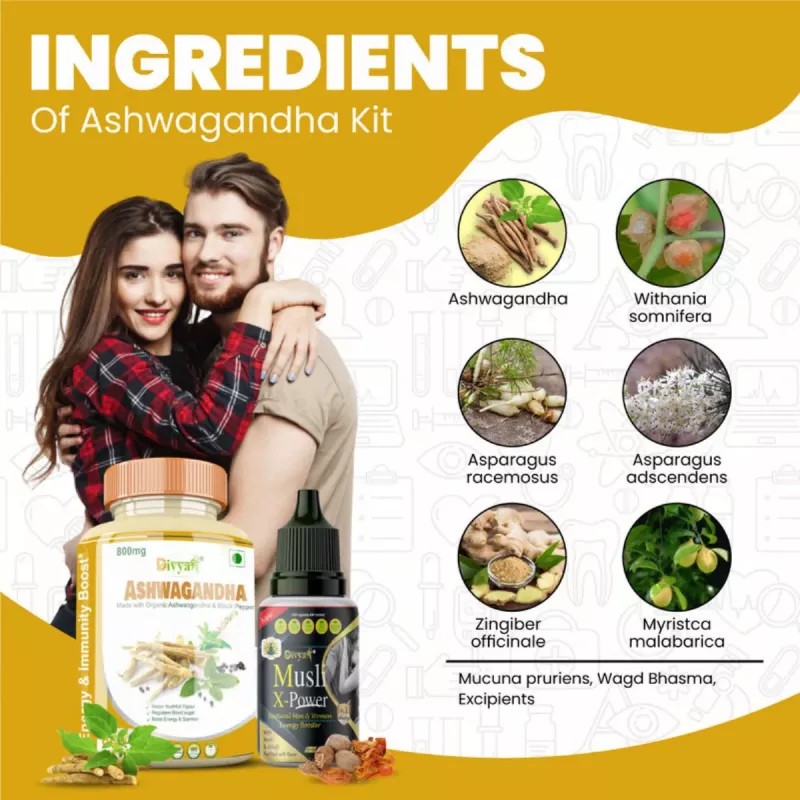 Divya Shree Ashwagandha Capsule + Musli X-Power Oil (Caps 60 + 30ml) (1Pack)