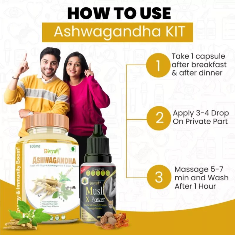 Divya Shree Ashwagandha Capsule + Musli X-Power Oil (Caps 60 + 30ml) (1Pack)